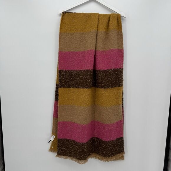 Ann Taylor Multicolor Fuzzy Striped Fringe Scarf Boho One Size - Picture 1 of 9